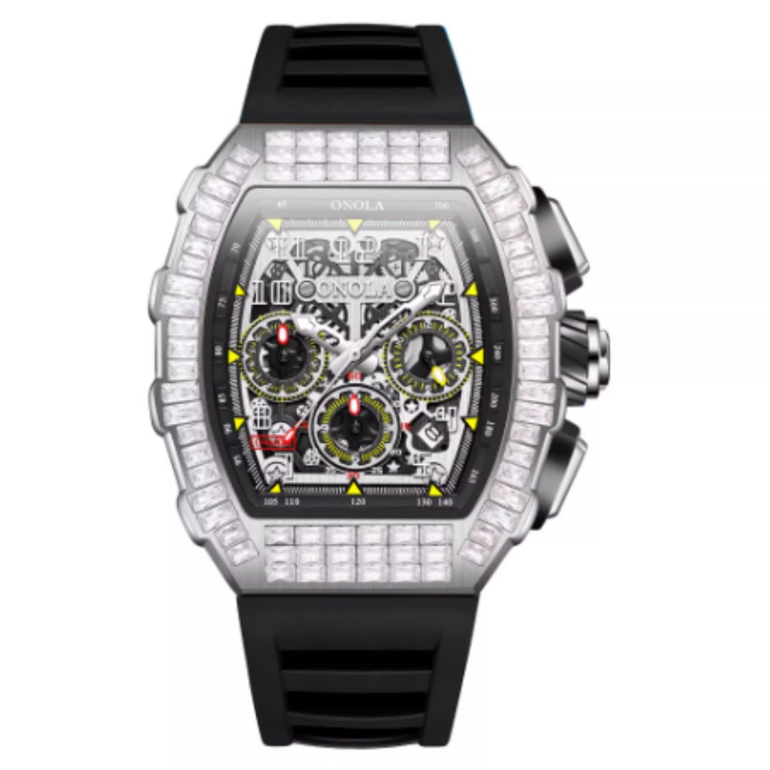 Montre Carrée de Luxe pour Homme avec Diamants et Motif Étoilé - IVOIRART.COM