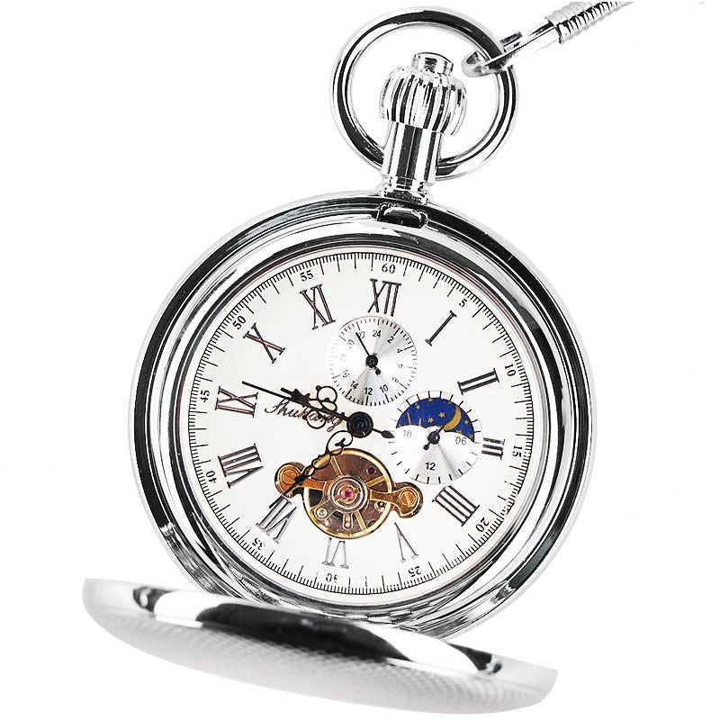 Montre de poche mécanique automatique double affichage couvercle soleil-lune or. - IVOIRART.COM