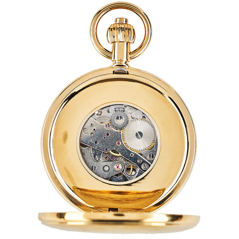 Montre de poche mécanique automatique double affichage couvercle soleil-lune or. - IVOIRART.COM