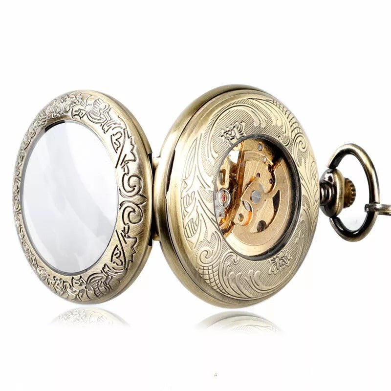 Montre de Poche Mécanique Gravée avec Couvercle Transparent Rétro à Clapet - IVOIRART.COM