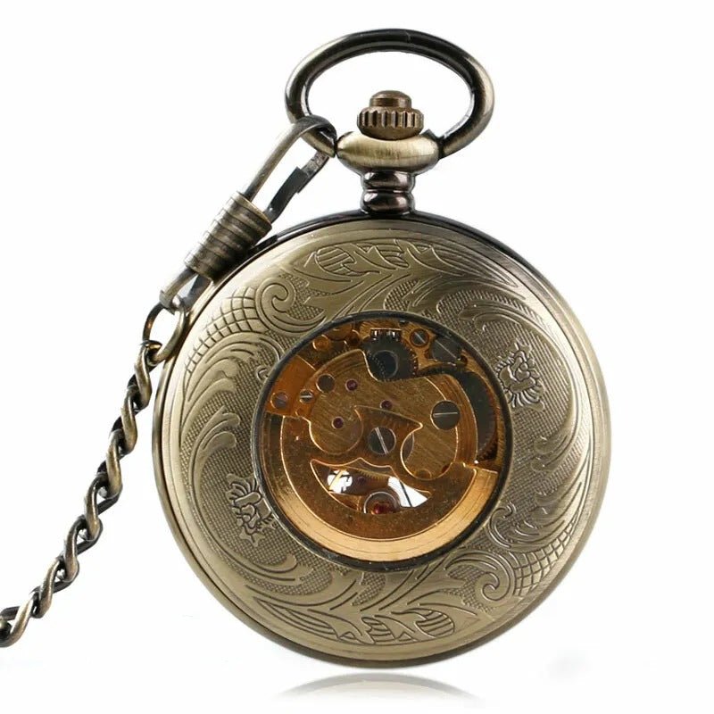 Montre de Poche Mécanique Gravée avec Couvercle Transparent Rétro à Clapet - IVOIRART.COM