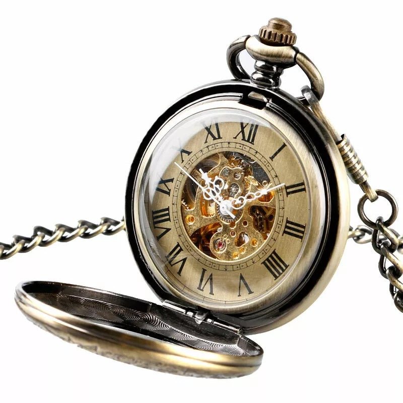 Montre de Poche Mécanique Gravée avec Couvercle Transparent Rétro à Clapet - IVOIRART.COM