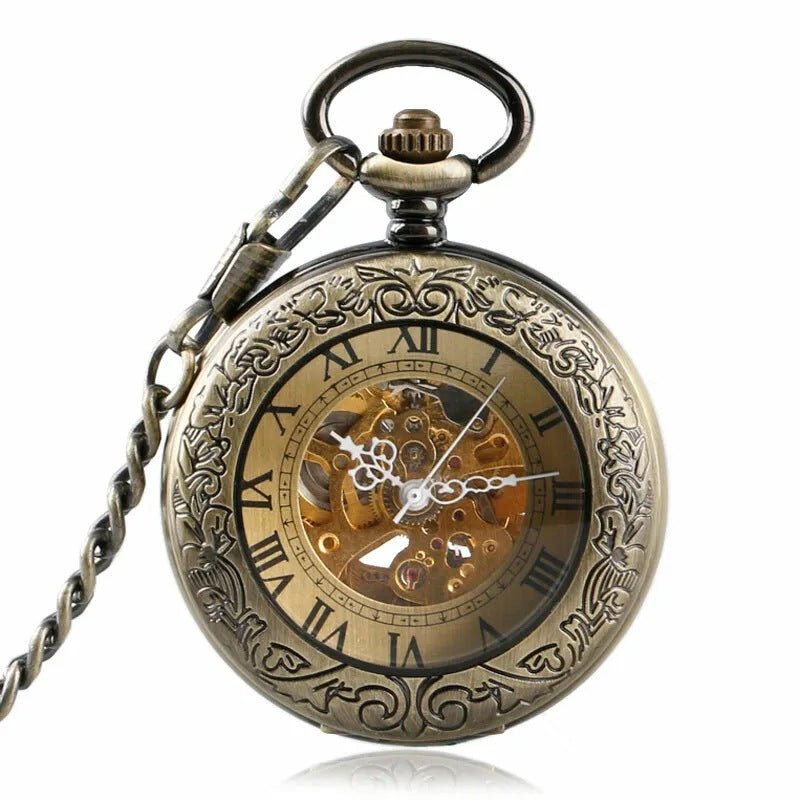 Montre de Poche Mécanique Gravée avec Couvercle Transparent Rétro à Clapet - IVOIRART.COM