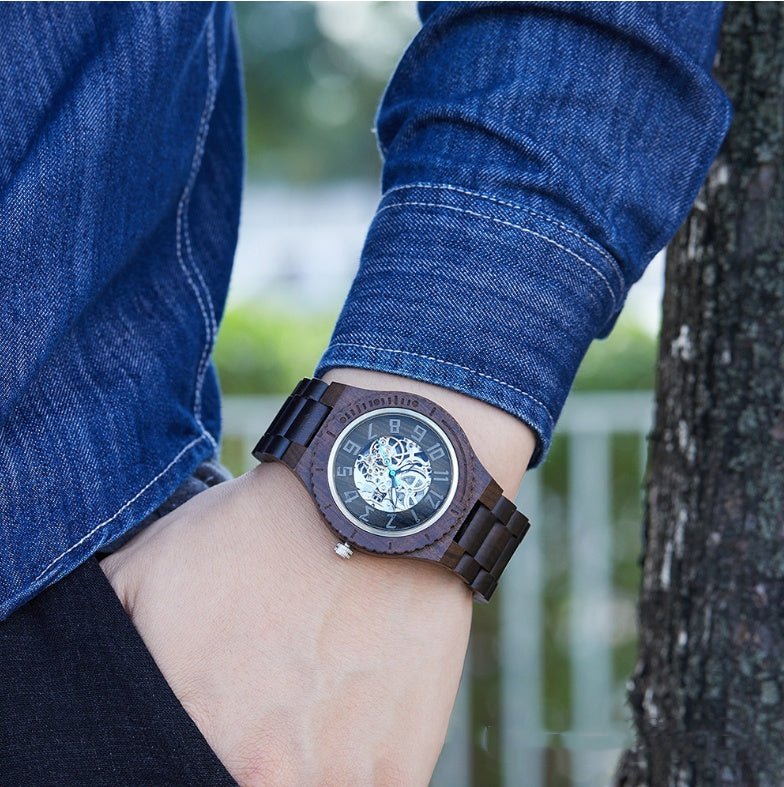 Montre en bois élégante avec tourbillon lumineux, étanche 50m, style professionnel - IVOIRART.COM