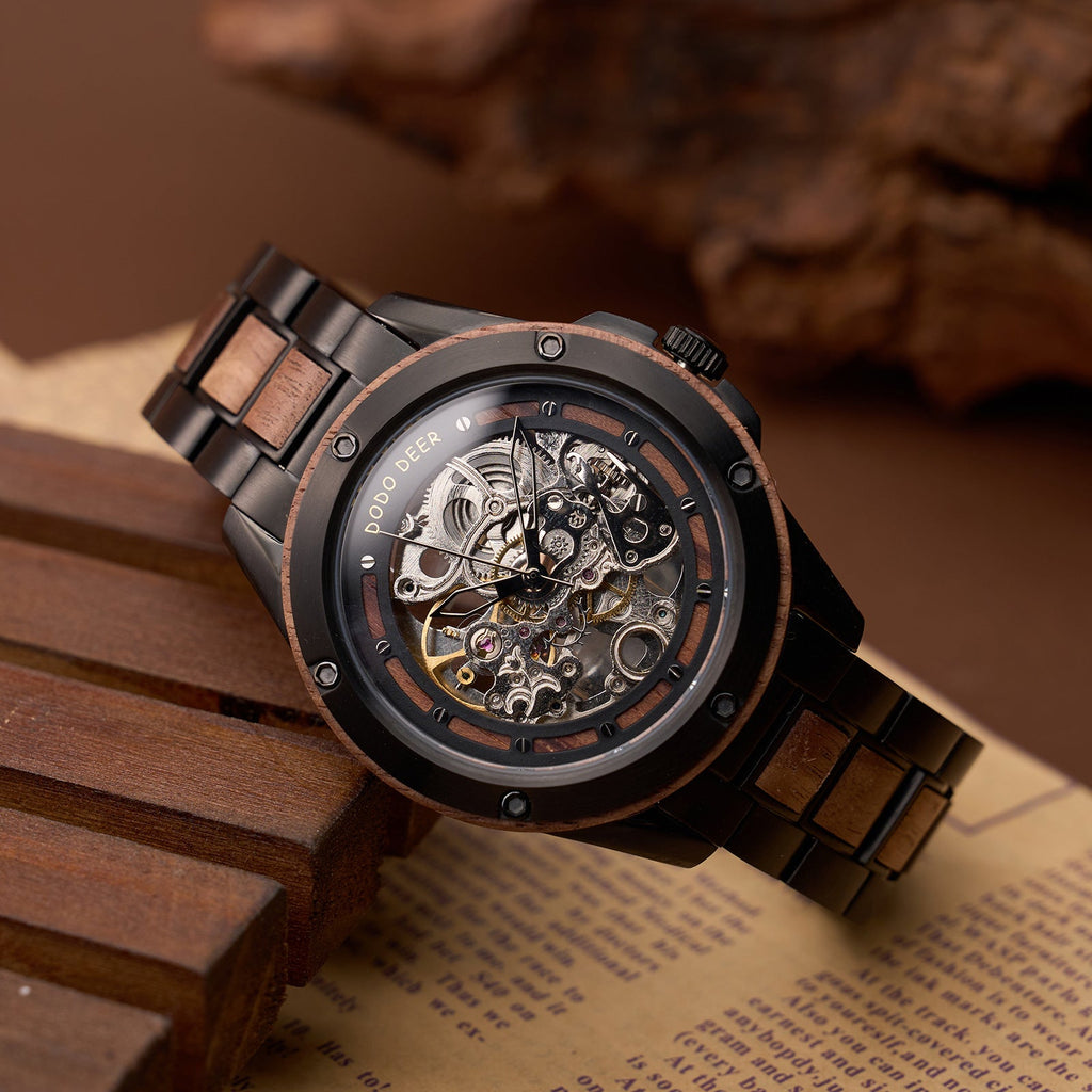 Montre en Bois Mécanique ajourée pour Homme au Style Vintage et Classique - IVOIRART.COM