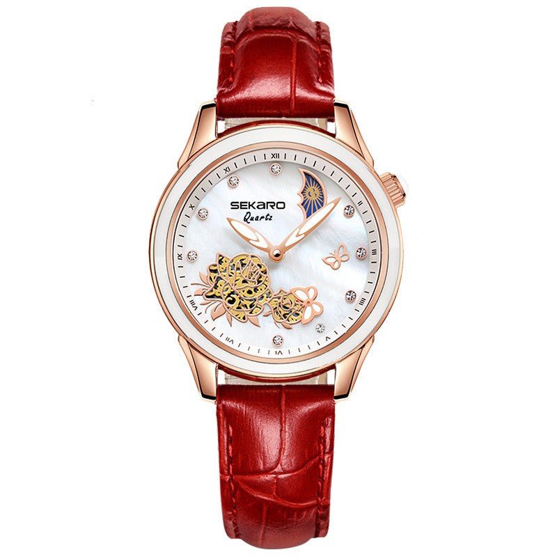 Montre femme automatique mécanique ajourée Fashion — design céramique et papillon. - IVOIRART.COM