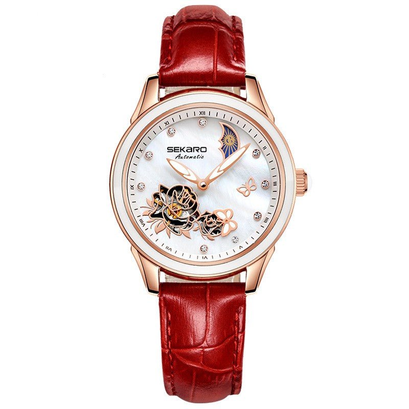 Montre femme automatique mécanique ajourée Fashion — design céramique et papillon. - IVOIRART.COM