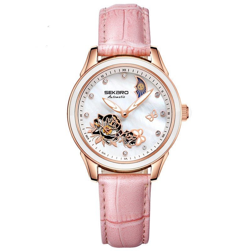 Montre femme automatique mécanique ajourée Fashion — design céramique et papillon. - IVOIRART.COM