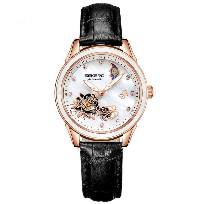 Montre femme automatique mécanique ajourée Fashion — design céramique et papillon. - IVOIRART.COM
