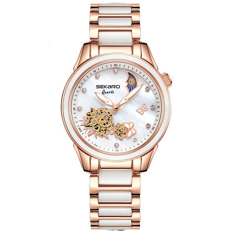 Montre femme automatique mécanique ajourée Fashion — design céramique et papillon. - IVOIRART.COM
