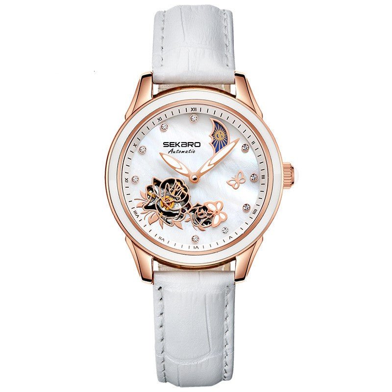 Montre femme automatique mécanique ajourée Fashion — design céramique et papillon. - IVOIRART.COM