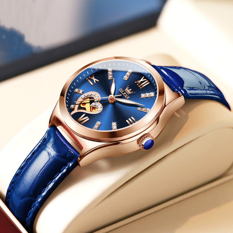 Montre Femme Automatique Mécanique Élégante avec Cadran Rond et Bracelet Cuir - IVOIRART.COM