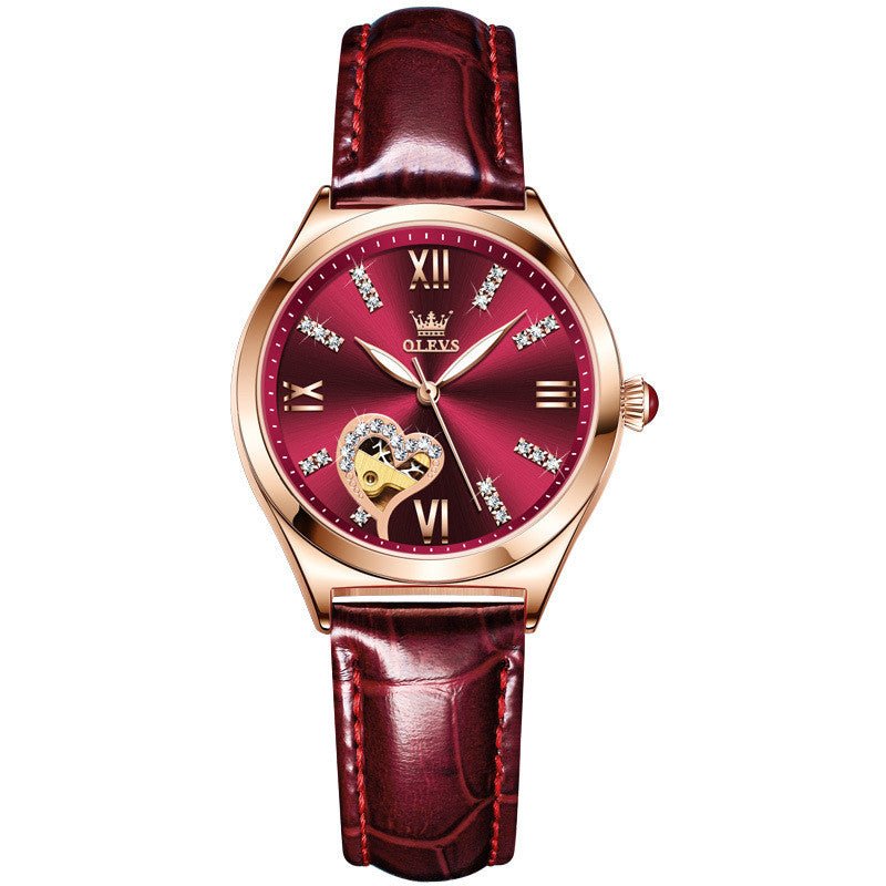 Montre Femme Automatique Mécanique Élégante avec Cadran Rond et Bracelet Cuir - IVOIRART.COM