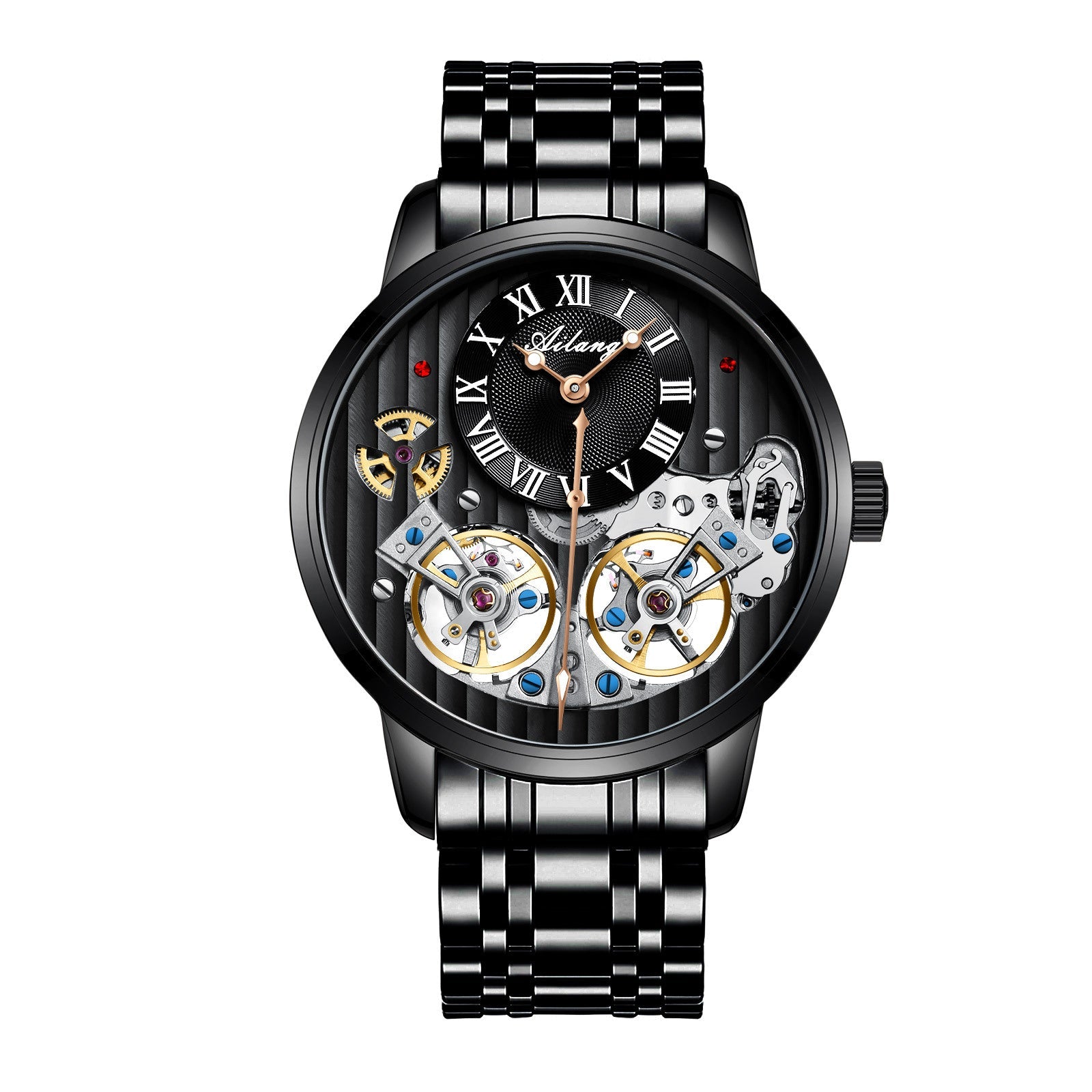 Montre homme automatique mécanique avec boîtier en acier inoxydable noir - IVOIRART.COM