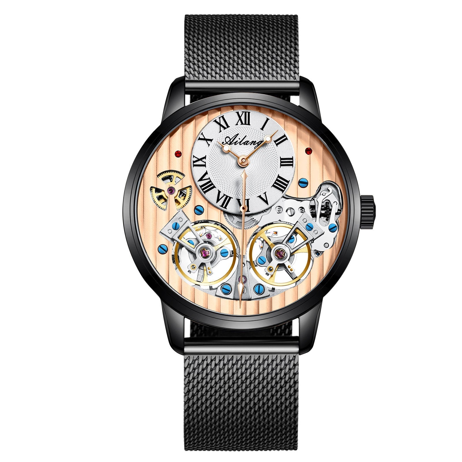 Montre homme automatique mécanique avec boîtier en acier inoxydable noir - IVOIRART.COM