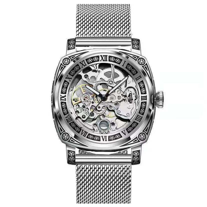Montre homme automatique mécanique vintage sculptée bracelet maille, style casual - IVOIRART.COM
