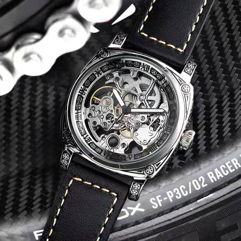 Montre homme automatique mécanique vintage sculptée bracelet maille, style casual - IVOIRART.COM