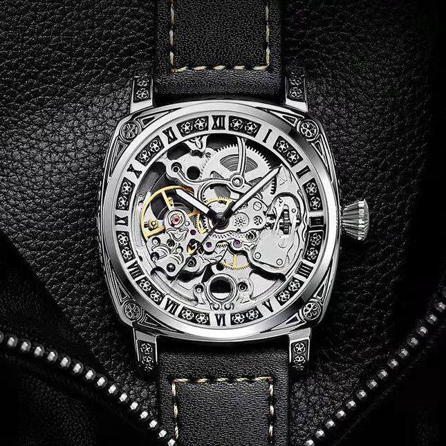 Montre homme automatique mécanique vintage sculptée bracelet maille, style casual - IVOIRART.COM