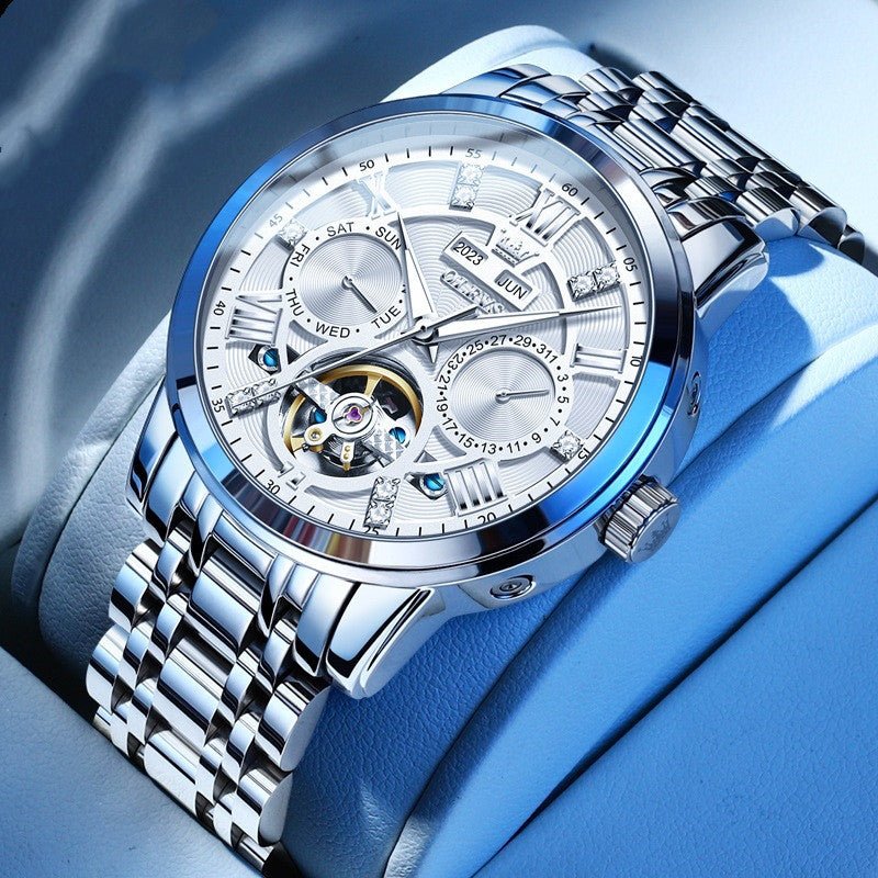 Montre Homme Classique Multifonctionnelle Étanche à Bracelet Acier Style Business - IVOIRART.COM