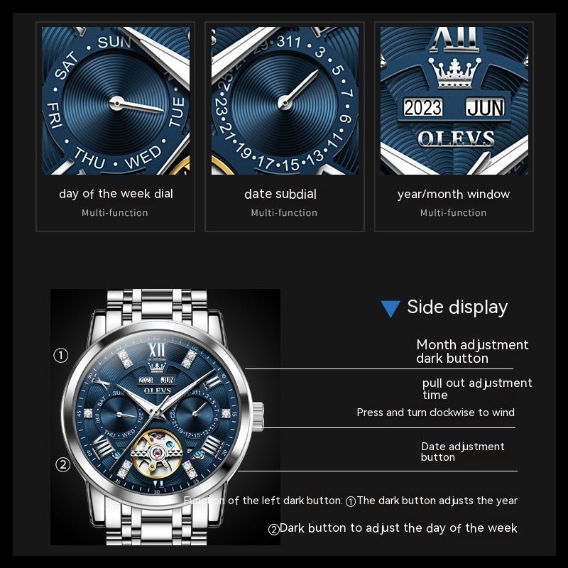 Montre Homme Classique Multifonctionnelle Étanche à Bracelet Acier Style Business - IVOIRART.COM