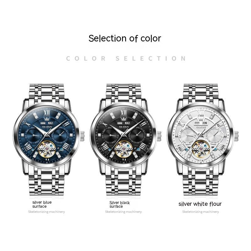 Montre Homme Classique Multifonctionnelle Étanche à Bracelet Acier Style Business - IVOIRART.COM