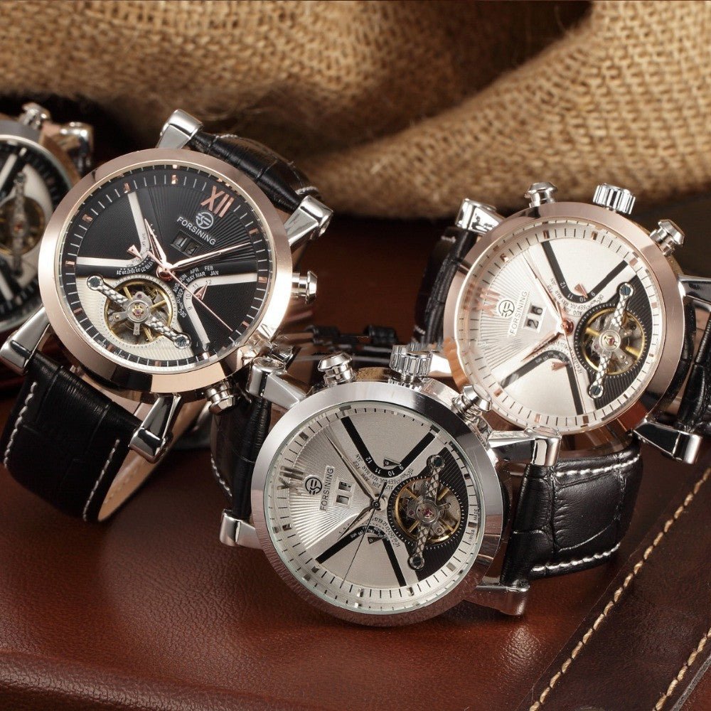 Montre Homme Flywheel Automatique Mécanique avec Bracelet en Cuir Synthétique - IVOIRART.COM
