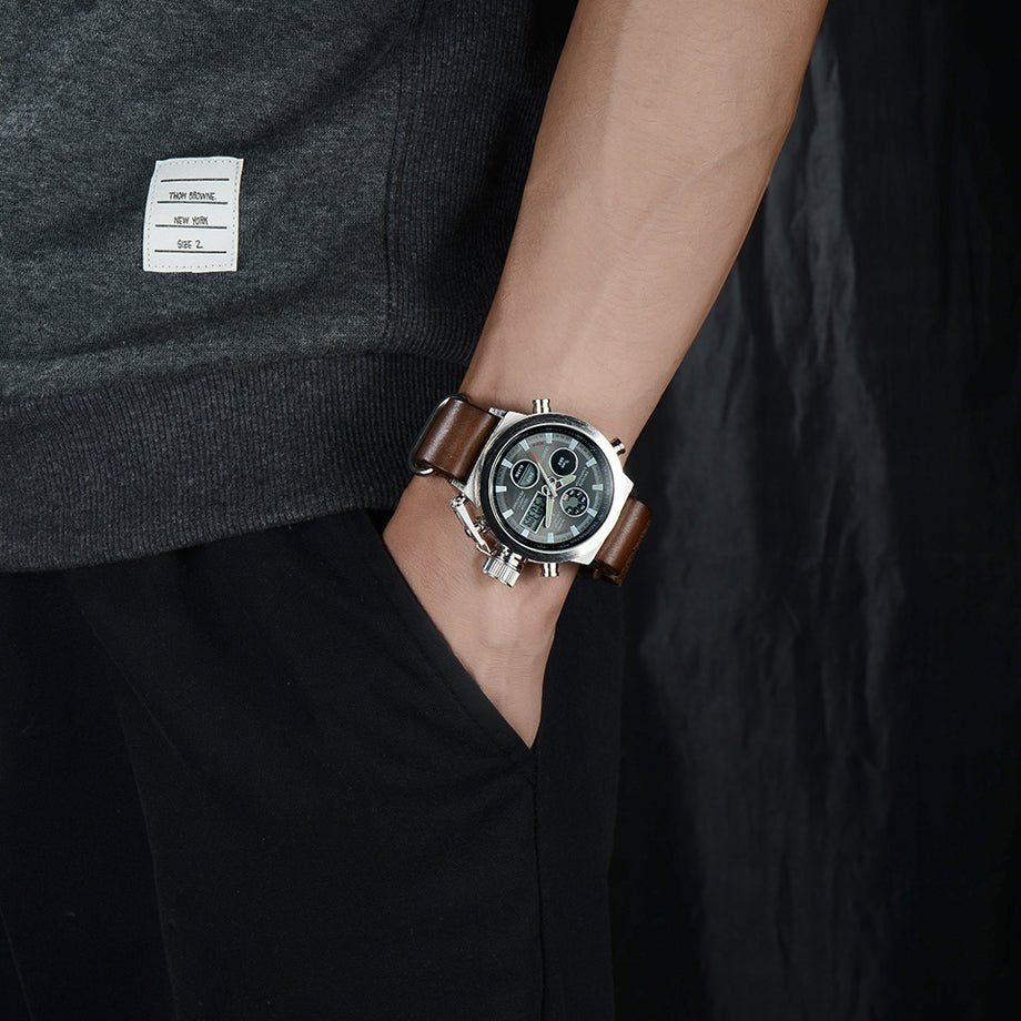 Montre Homme Luxe Quartz Analogique Numérique LED Sport Militaire Armée - IVOIRART.COM