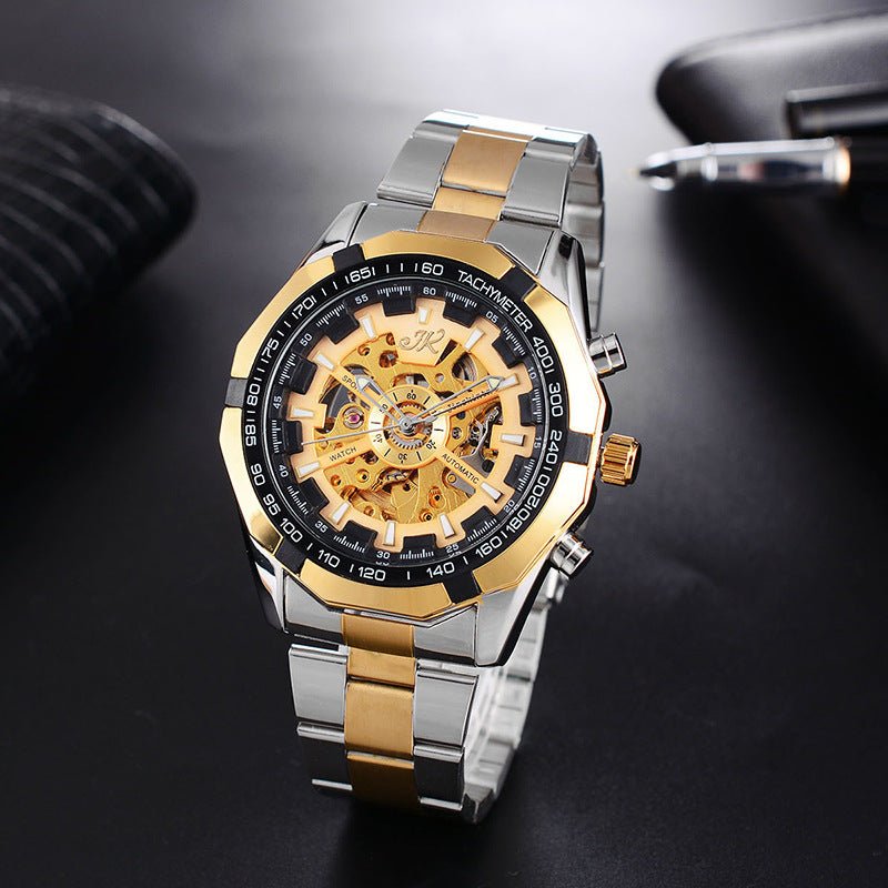 Montre Homme Mécanique Bracelet Acier Montre de Mode Haut de Gamme à Mécanisme Creux - IVOIRART.COM