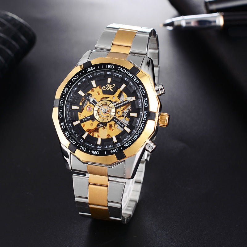 Montre Homme Mécanique Bracelet Acier Montre de Mode Haut de Gamme à Mécanisme Creux - IVOIRART.COM