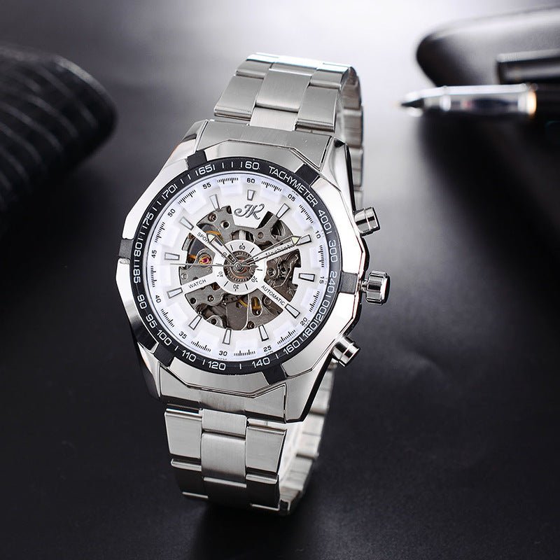 Montre Homme Mécanique Bracelet Acier Montre de Mode Haut de Gamme à Mécanisme Creux - IVOIRART.COM