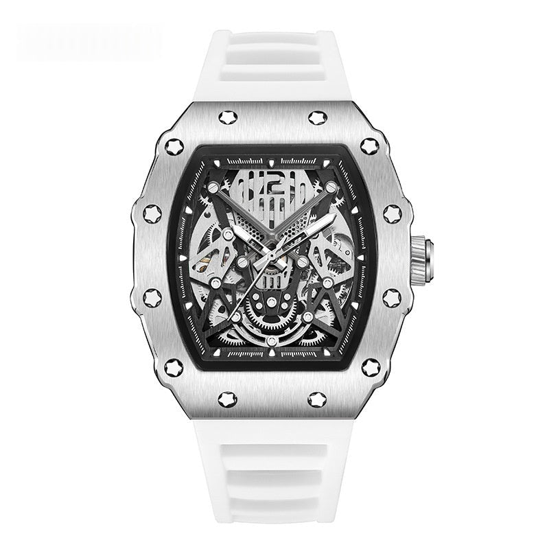 Montre Homme Sportive et Élégante, Boîtier Acier, Bracelet Silicone, Mécanique X - IVOIRART.COM