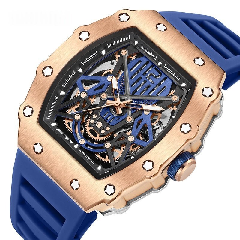 Montre Homme Sportive et Élégante, Boîtier Acier, Bracelet Silicone, Mécanique X - IVOIRART.COM