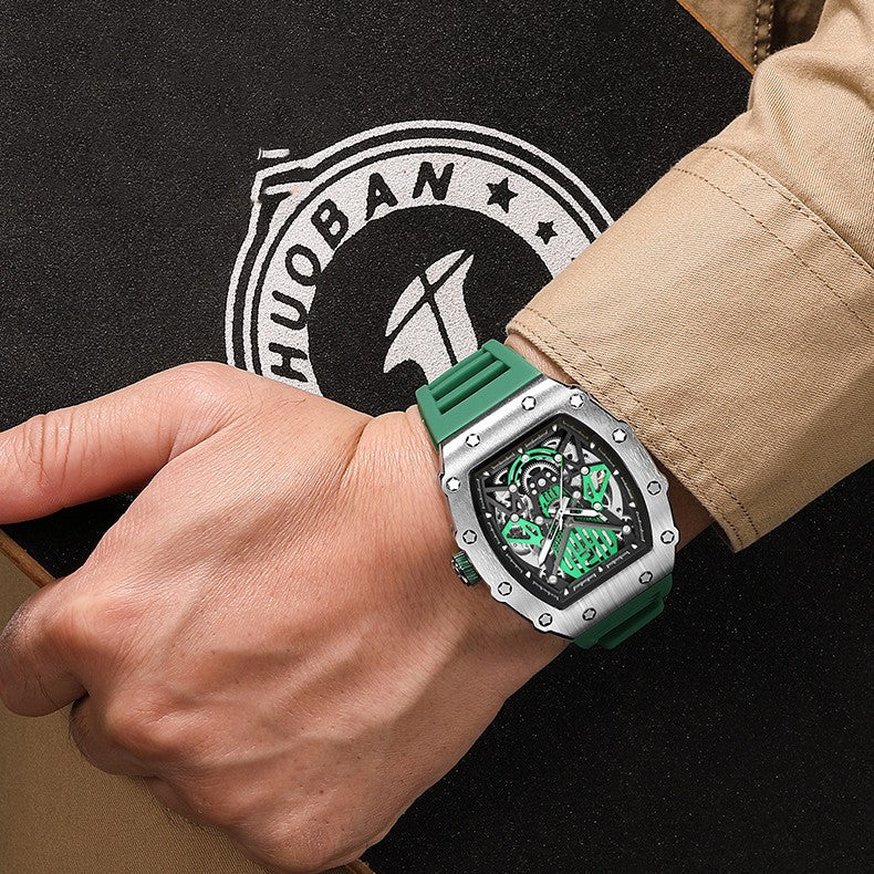 Montre Homme Sportive et Élégante, Boîtier Acier, Bracelet Silicone, Mécanique X - IVOIRART.COM