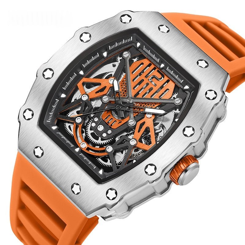Montre Homme Sportive et Élégante, Boîtier Acier, Bracelet Silicone, Mécanique X - IVOIRART.COM