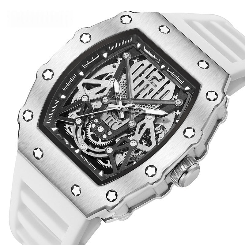 Montre Homme Sportive et Élégante, Boîtier Acier, Bracelet Silicone, Mécanique X - IVOIRART.COM