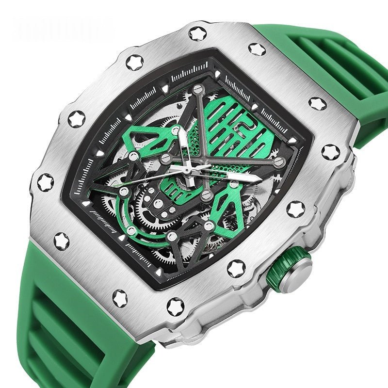 Montre Homme Sportive et Élégante, Boîtier Acier, Bracelet Silicone, Mécanique X - IVOIRART.COM