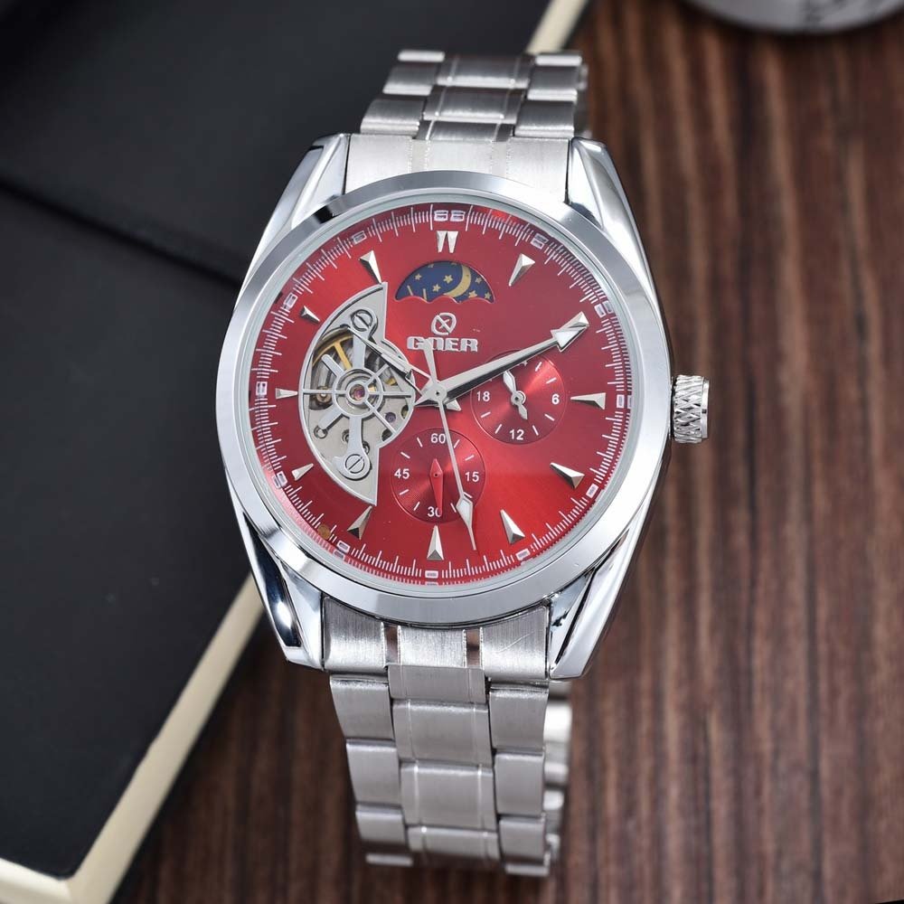 Montre Homme Tourbillon Automatique avec Bracelet Acier Inoxydable, Phase de Lune et Petite Seconde - IVOIRART.COM