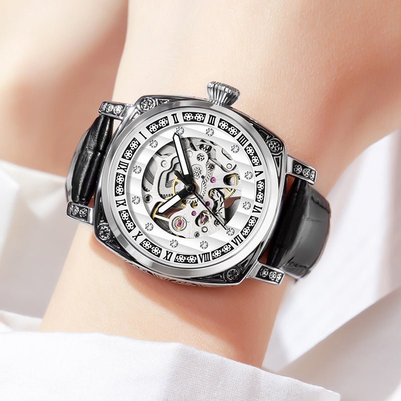 Montre lumineuse étanche 10m à aiguilles avec bracelet cuir, mouvement mécanique. - IVOIRART.COM