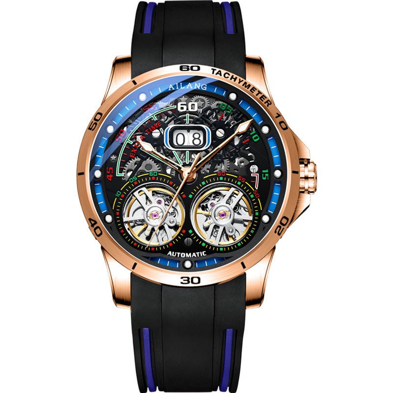 Montre Mécanique Automatique à Double Volant Creux avec Calendrier pour Homme - IVOIRART.COM