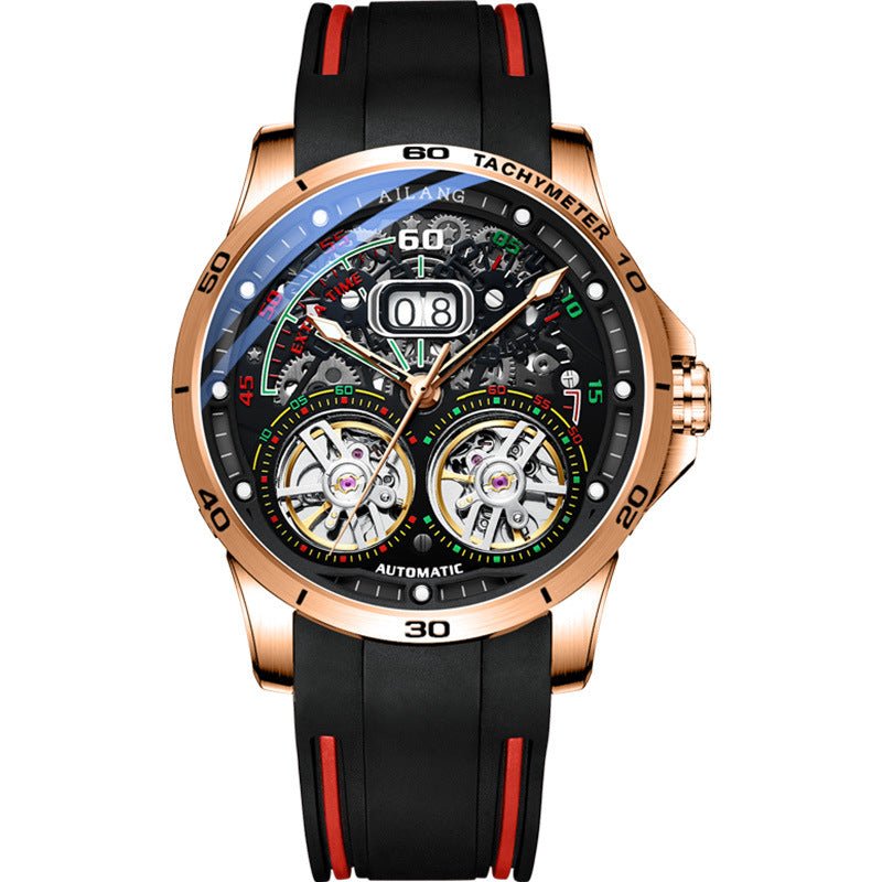 Montre Mécanique Automatique à Double Volant Creux avec Calendrier pour Homme - IVOIRART.COM