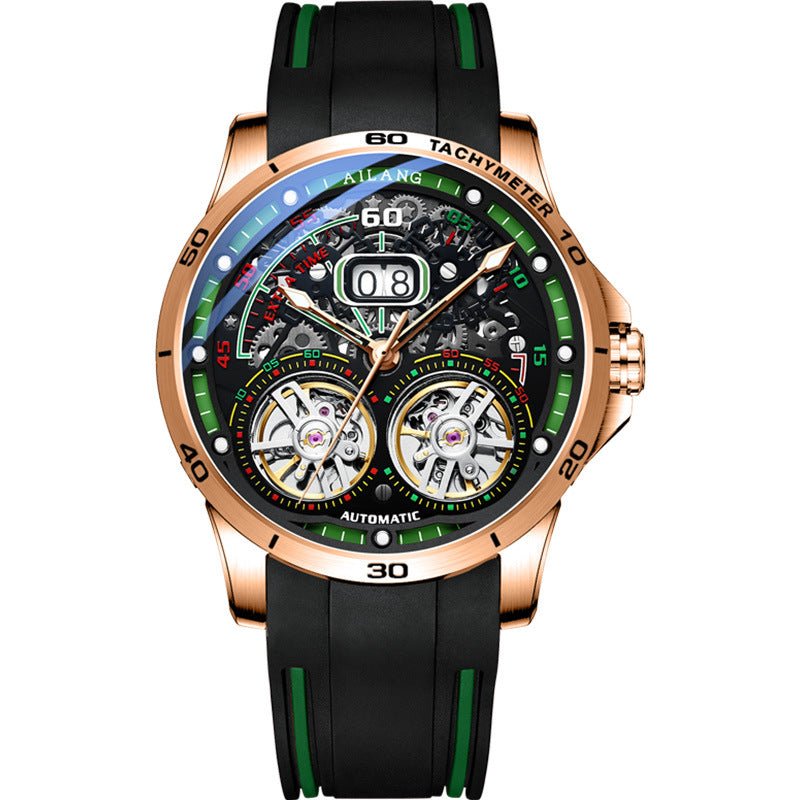 Montre Mécanique Automatique à Double Volant Creux avec Calendrier pour Homme - IVOIRART.COM