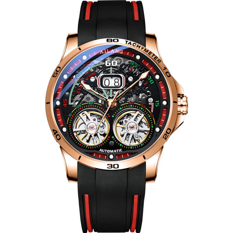 Montre Mécanique Automatique à Double Volant Creux avec Calendrier pour Homme - IVOIRART.COM