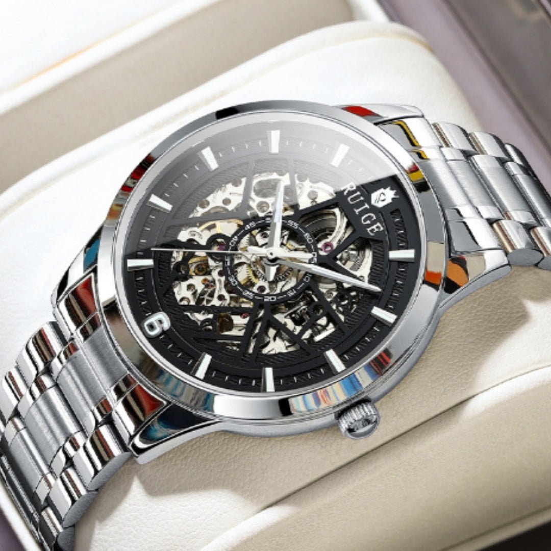 Montre mécanique automatique ajourée pour homme style moderne noir élégante - IVOIRART.COM