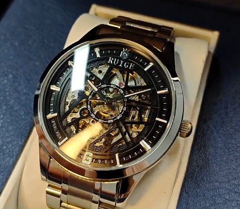 Montre mécanique automatique ajourée pour homme style moderne noir élégante - IVOIRART.COM