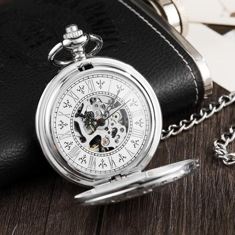 Montre mécanique automatique classique rétro embossée ajourée en noir et argent, épaisseur 6 mm - IVOIRART.COM