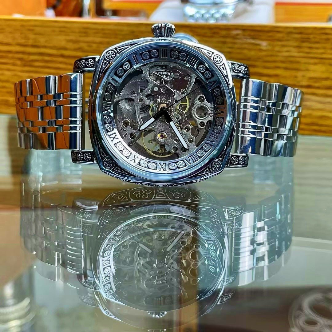 Montre mécanique automatique creusée à relief pour homme, design exclusif - IVOIRART.COM