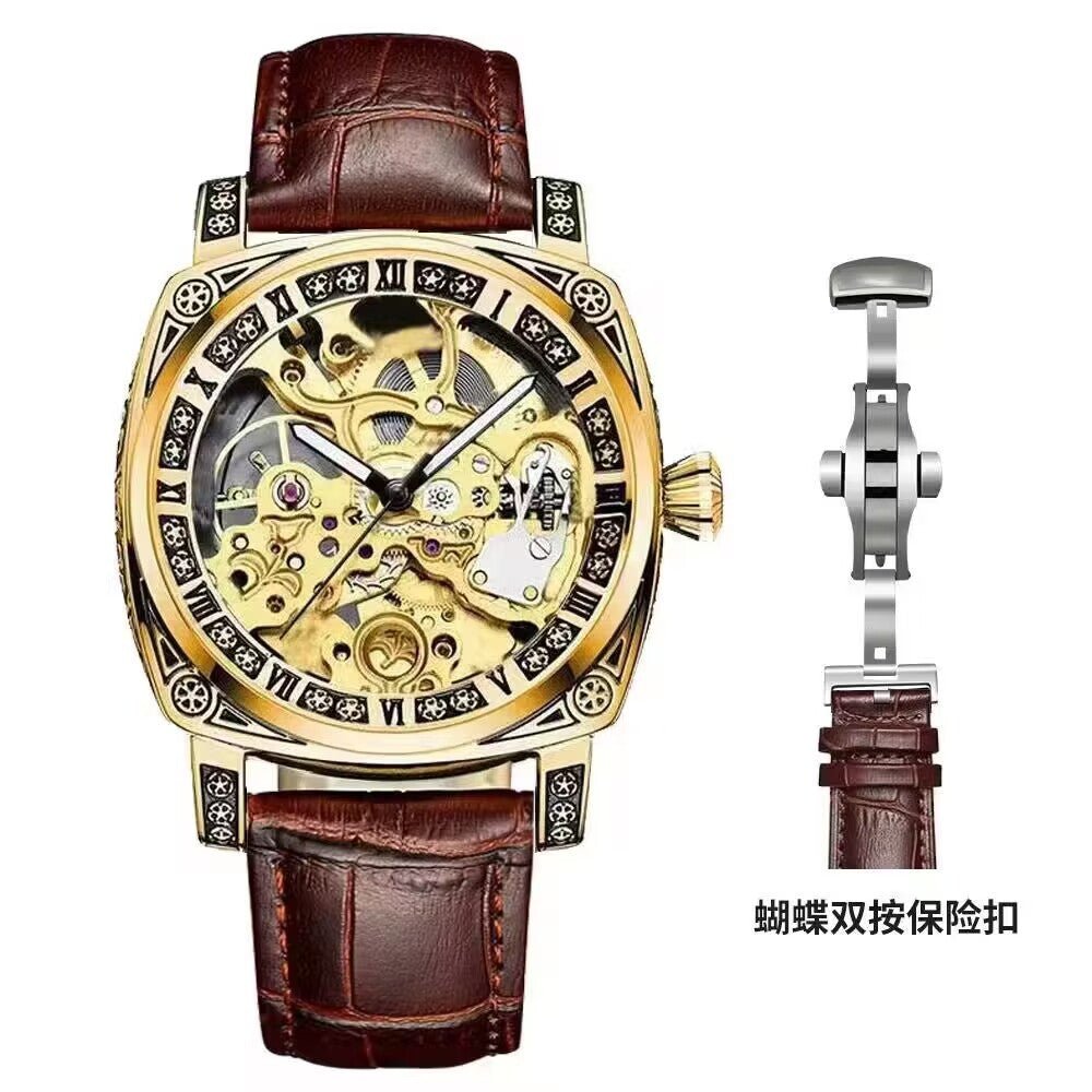 Montre mécanique automatique creusée à relief pour homme, design exclusif - IVOIRART.COM