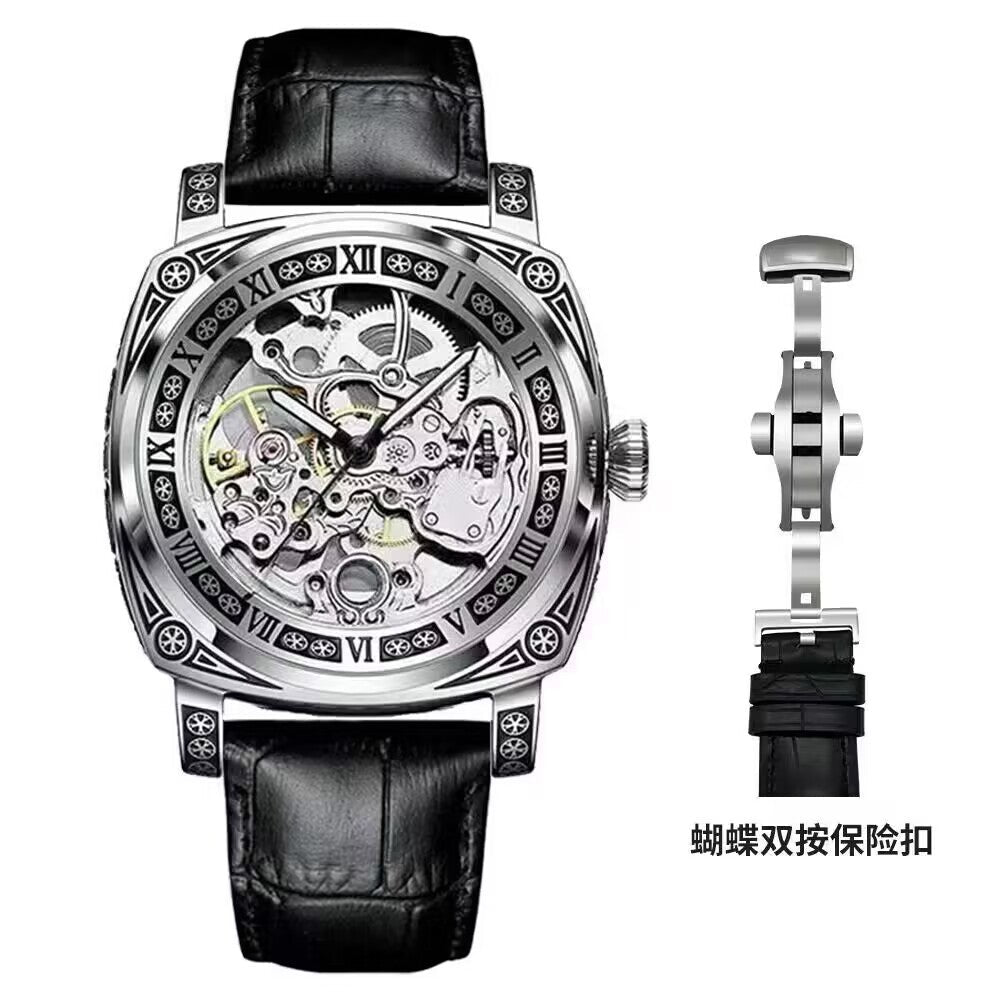 Montre mécanique automatique creusée à relief pour homme, design exclusif - IVOIRART.COM