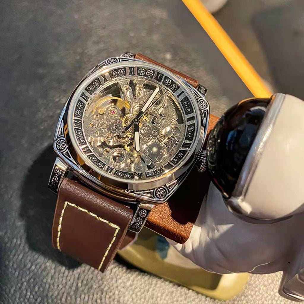 Montre mécanique automatique creusée à relief pour homme, design exclusif - IVOIRART.COM