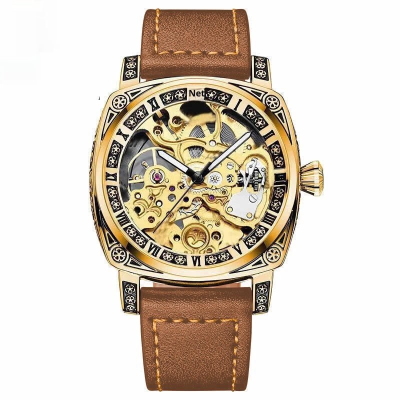 Montre mécanique automatique creusée à relief pour homme, design exclusif - IVOIRART.COM